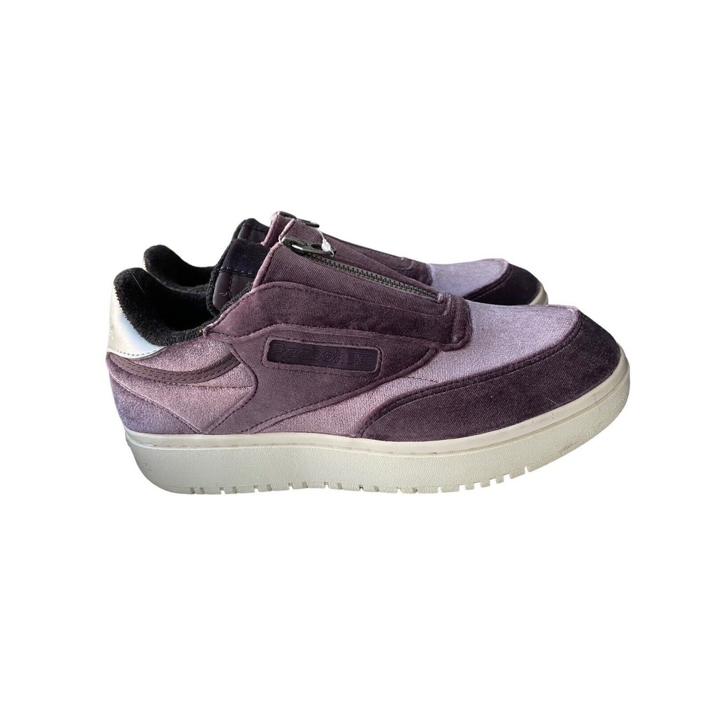 Reebok Womens Club C Double Zip Court Shoes Size 8.5 Purple Velvet Chunky Retro